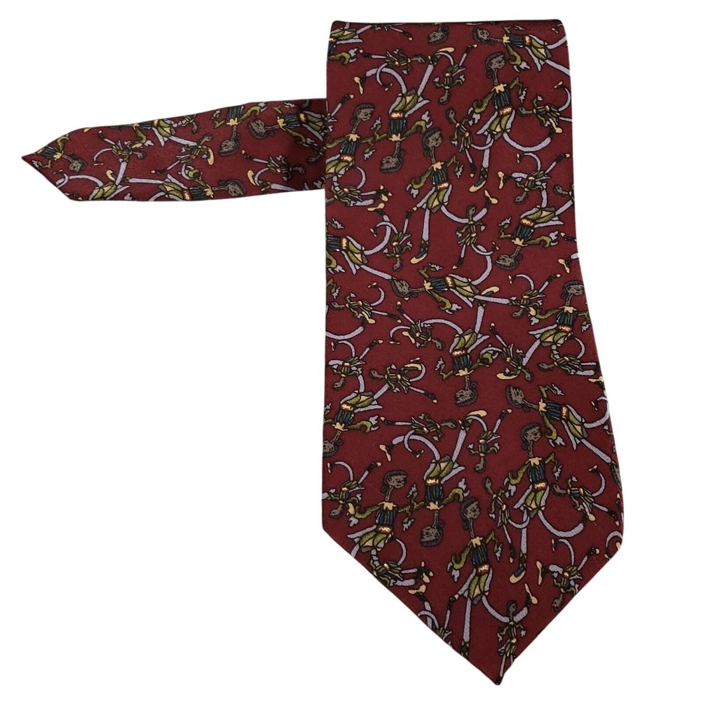 J. Garcia Necktie Men 3.75" Wide Maroon Lady With Argyle Socks Silk Neck Tie